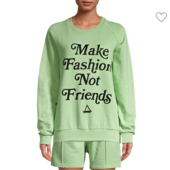 New ELEVEN PARIS Make Fashion 100% Cotton Pullover Green Sweatshirt NWT Sz Small - Picture 3 of 10